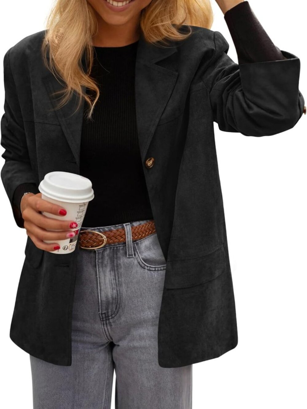 Women’s Black Faux Suede Western Blazer Jacket